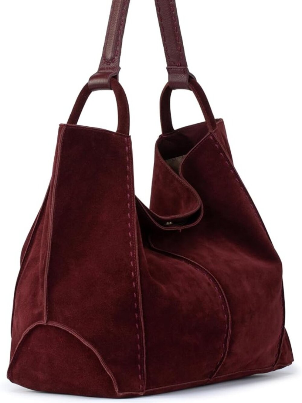 The Sak Los Feliz Large Tote Black Cherry Suede Leather Hobo Shoulder Bag NWT - Picture 4 of 6